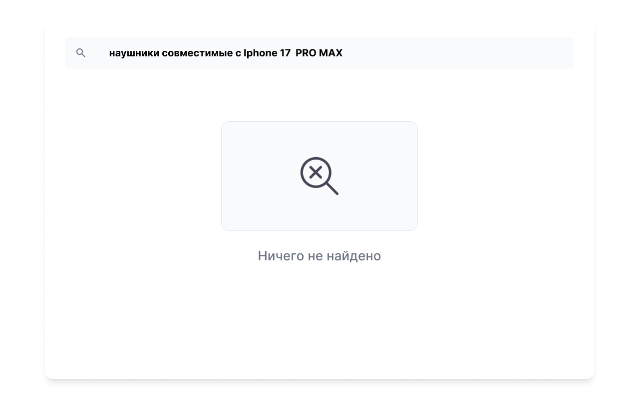 Схематичное отображение интернет-магазина со многословным поисковым запросом и пустой поисковой выдачи